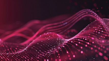 Abstract glowing red dots and wave pattern on dark background. Futuristic technology and digital data concept for wallpaper, poster, and banner.