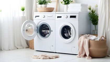 Sleek modern bathroom featuring a washing machine and stylish laundry area