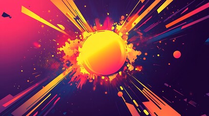 Wall Mural - Abstract background with a glowing circle and colorful lines and splatter.