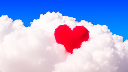 Sticker - Red Heart Shaped Cloud in Blue Sky