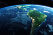 © Vovmar - South America as seen from space with sunrise on planet Earth and stars. The continent's massive forest cover and the lights of big cities. Generated by artificial intelligence