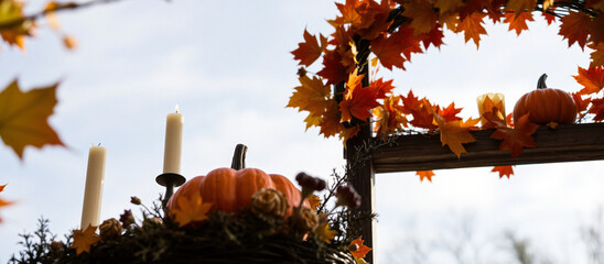 Canvas Print - Autumnal Still Life with Pumpkins and Candles