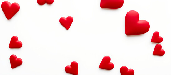 Poster - Red Hearts Scattered On White Background