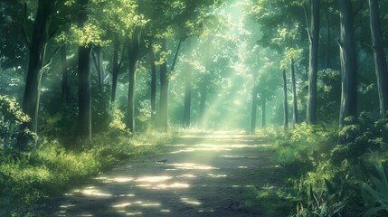 nice anime background of the sunbeam in the wood