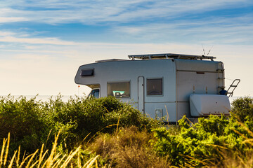 Poster - Caravan camping on coast, Spain.