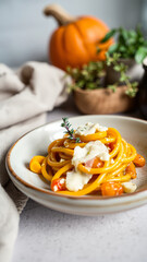 Canvas Print - Pumpkin Pasta with Ricotta Salata and Cherry Tomatoes