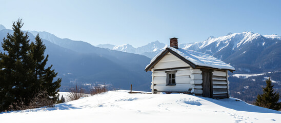 Sticker - Cozy Cabin in a Snowy Mountain Landscape