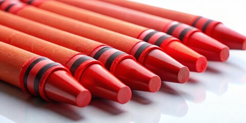 Wall Mural - Bright Red Crayons Laying on a White Background Ideal for Creative and Educational Projects