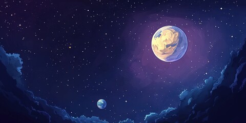 Poster - Cartoon Style Starry Sky with Moon Background