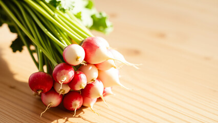 Canvas Print - Fresh Radishes on Wooden Background