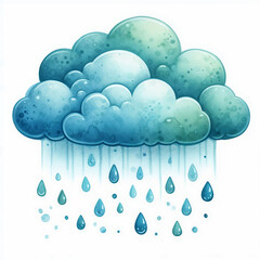 Cute watercolor cartoon rain clouds on white background. AI