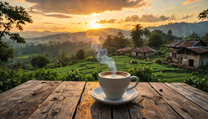 Poster - Matin paisible avec une tasse de café