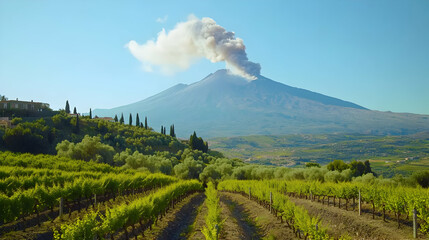 Poster - Volcanic Eruption Over Vineyards in Italy