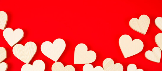 Sticker - Wooden Hearts on Red Background