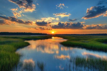 Back Bay Wildlife Refuge: Sunset Marshscape with National Park Scenery