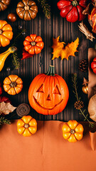 Poster - Halloween pumpkins on wooden background