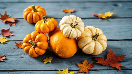 Sticker - Autumn Pumpkins with Maple Leaves