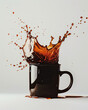 © DriftlessRamblings93 - Elegant coffee splash; fine droplets, smooth arcs, isolated on pure white, glossy brown tones.