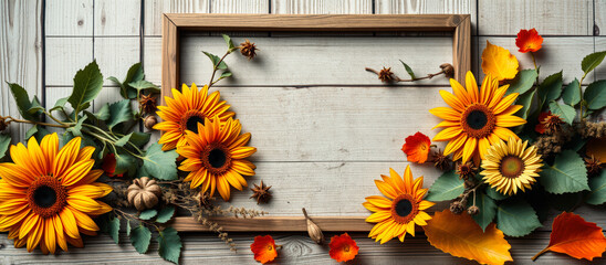 Canvas Print - Autumn Floral Arrangement with Wooden Frame