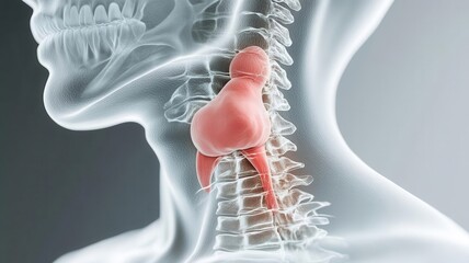 Photorealistic swollen lymph nodes in the neck, indicating potential oral infection