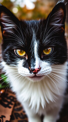 Wall Mural - Close Up of a Black and White Cat's Face