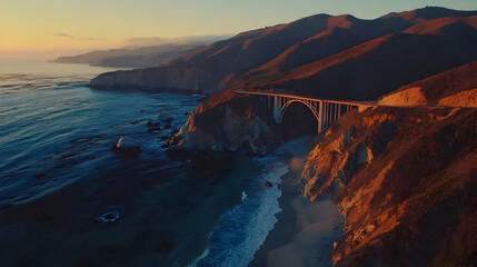 Wall Mural - Stunning Sunset View of a Bridge Over the Pacific Ocean in Big Sur