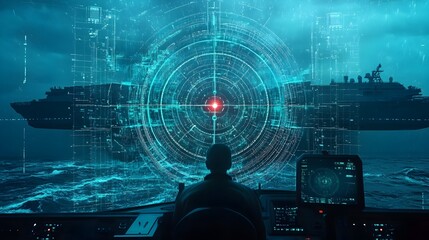 Leinwandbilder - A futuristic radar screen displaying distorted glitching signals as a ship navigates through the mysterious Bermuda Triangle