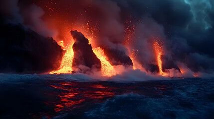 lava flowing into the ocean: a dramatic volcanic eruption
