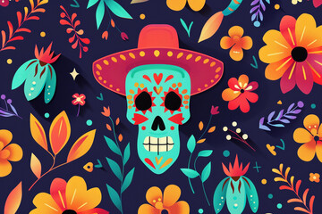 Wall Mural - Beautiful greeting card with bright holiday composition for happy to joy celebrate dia de muertos