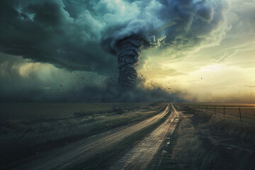 Wall Mural - Generative ai on theme of scary ominous huge hurricane tornado, apocalyptic dramatic background