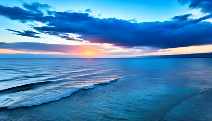 Wall Mural - Beautiful sunsets over Qinghai Lake with serene waves.