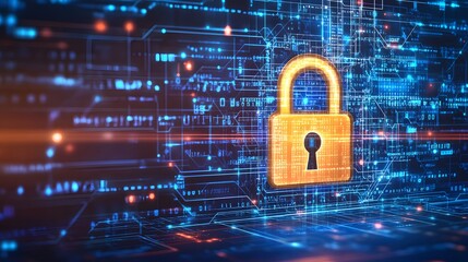 digital lock symbol representing secure internet connections and data encryption, glowing in a matri