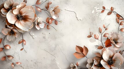 A modern flowers border with minimalist leaves and blossoms, featuring clean lines and neutral colors, framing the image with subtle elegance. 8k UHD, suitable for high-quality printing or digital 