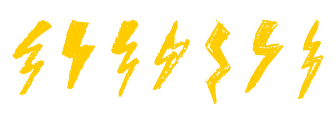 Wall Mural - set of lightning by wax pencil drawing. collection of handdrawing chalk , light flash signs, doodle 