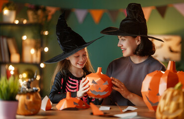 Poster - Happy family preparing for Halloween.