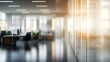 © john - A blurred image of a modern office space enveloped in soft, ambient lighting, providing a peaceful and productive workspace environment.