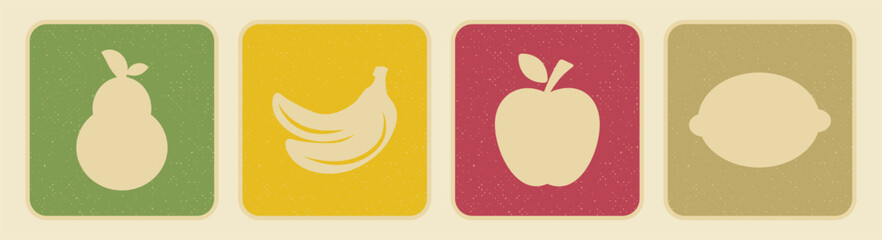 Retro Fruit Icons Vector Illustration