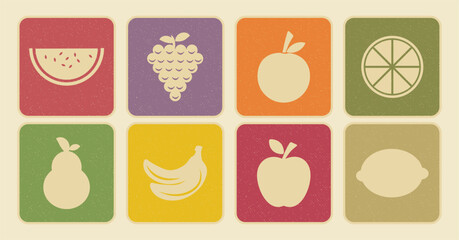 Retro Fruit Icons Vector Illustration