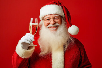 Canvas Print - A man dressed as Santa Claus holding a glass of champagne