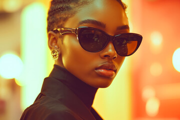 Wall Mural - A woman wearing a black shirt and sunglasses