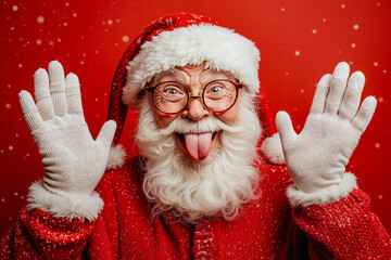 Canvas Print - A man dressed as Santa Claus sticking out his tongue