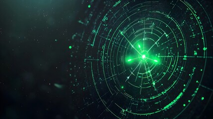 Fototapete - Close up view of an advanced aircraft detection radar screen displaying bright green blips against a sleek black background