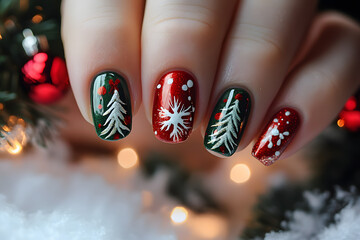 Sticker - Christmas nail art paint manicure. Merry Christmas.