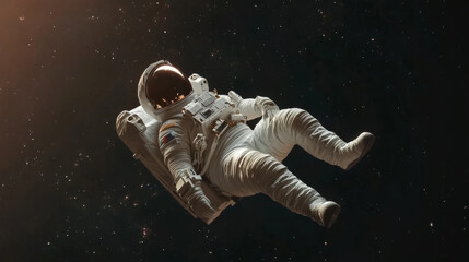 An astronaut floating in the dark, endless space