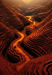 Canvas Print - A winding path through a series of terraced hills. AI.