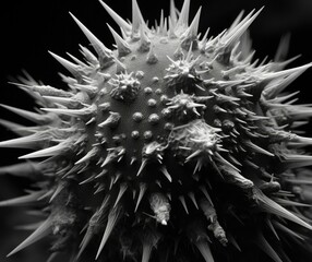 Poster - A close-up of a spiky, round object. AI.