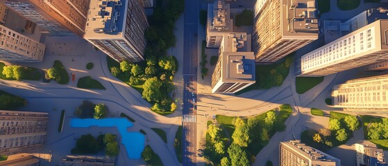 Wall Mural - Aerial view of city street with buildings