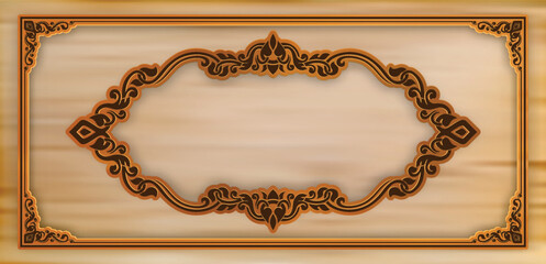 Poster - Border photo frame with corner Thailand line floral for picture, Vector design decoration