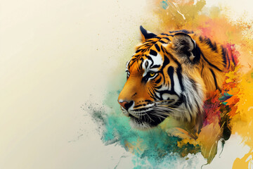 Creative animal concept of tiger, copy text space, artwork