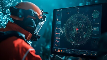 Leinwandbilder - Detailed Sonar Radar Display Used in Underwater Rescue Advanced Visualization and Mapping Capabilities for Marine Environments and Ecosystems